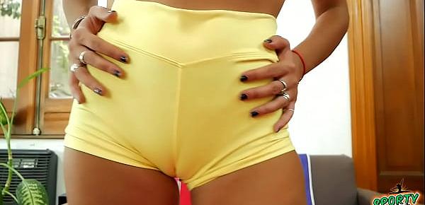  Incredible Big Ass and Cameltoe on Sexiest Teen Working out in Tight Shorts